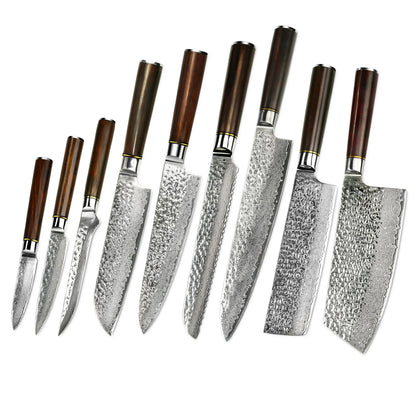 9 Pcs New Design 67 Layers Damascus VG 10 Steel Kitchen Knife Set with Premium Sandal Wood Handle, color - kitchen knife set