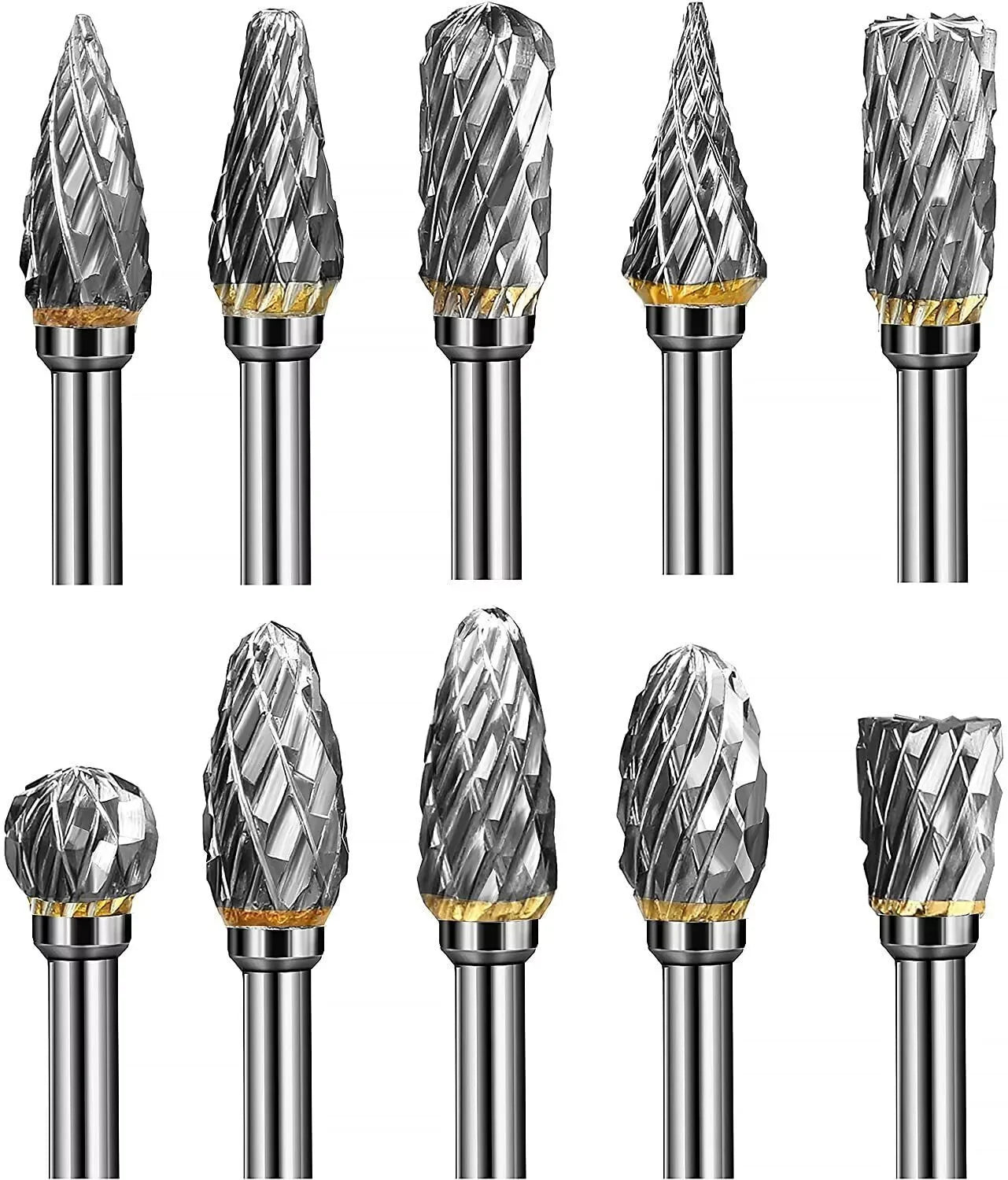 24h-USA Warehouse Shipping Tungsten Carbide Rotary Burr Bit Set 1/8" Cutting Carving Burrs for Dremel Tool