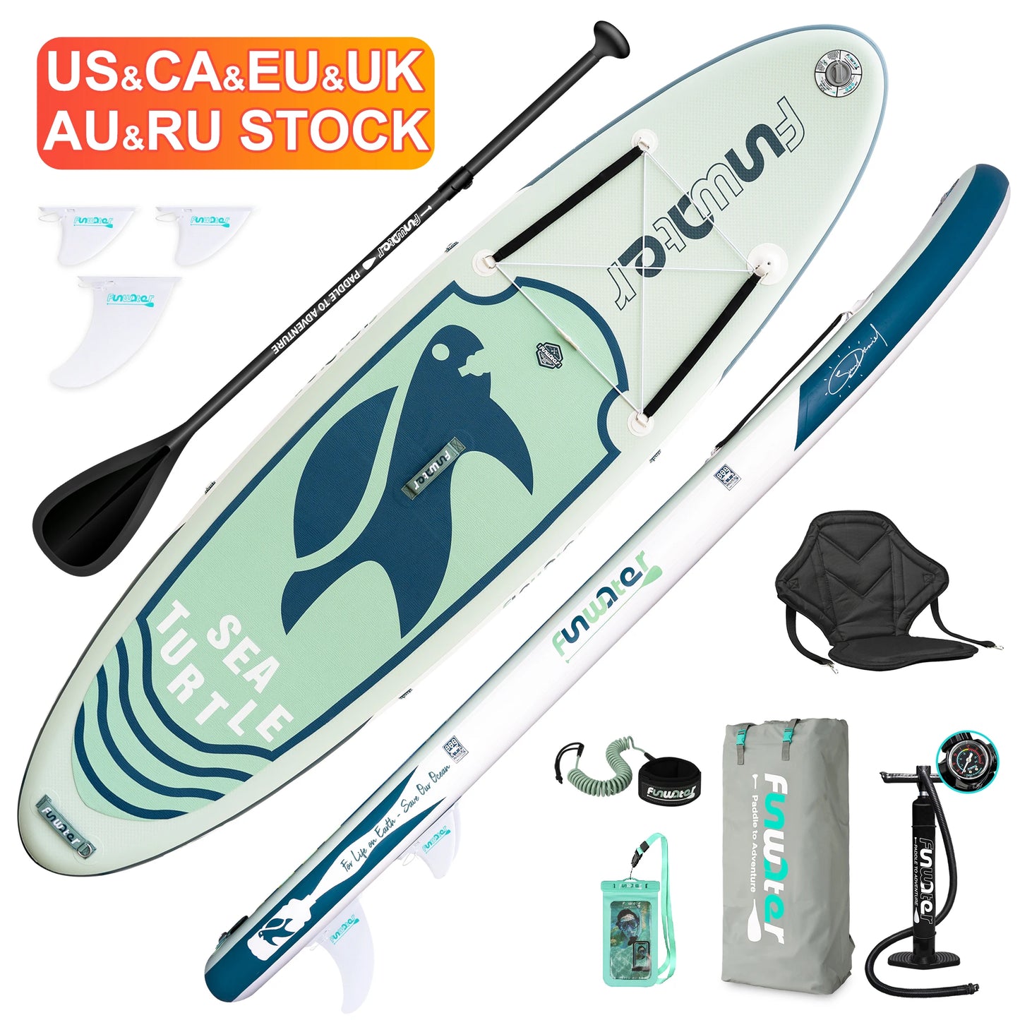 FUNWATER Dropshipping OEM 10'6" Green Sub Paddle Board Inflatable Stand up Paddleboard Leash sup Surf Board Isup Board