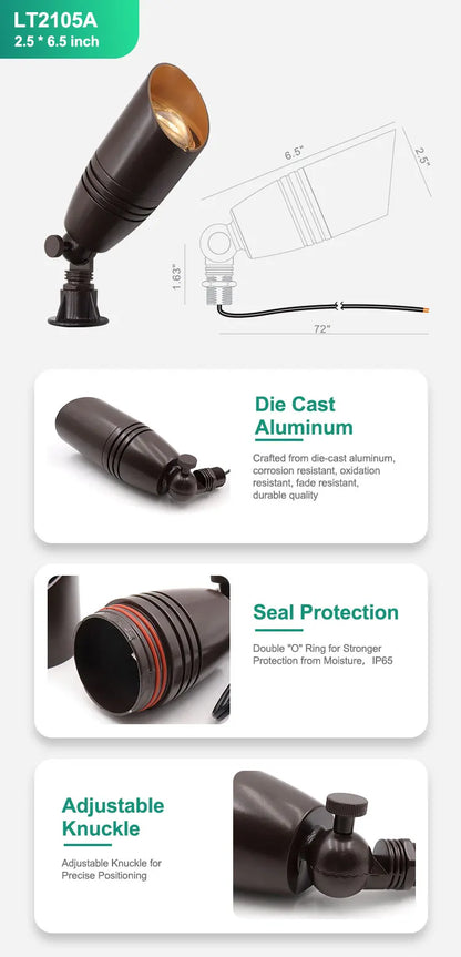 USA Warehouse LT2105A 2700K-6000K IP65 12 Volt Garden Spike Low Voltage Landscape Spot Light Aluminum