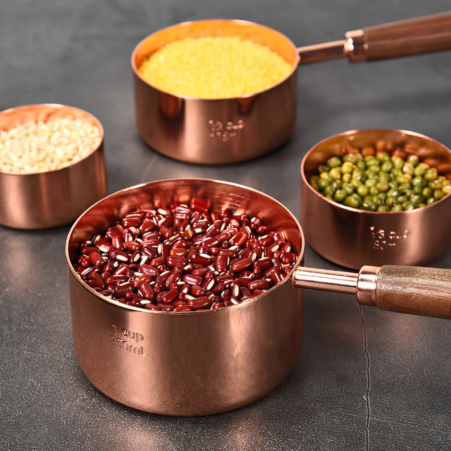 Kitchen Measuring Tools Cutlery Set Rose Gold Wooden Handle Stainless Steel Measuring Cups and Spoons Set