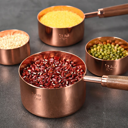 Kitchen Measuring Tools Cutlery Set Rose Gold Wooden Handle Stainless Steel Measuring Cups and Spoons Set