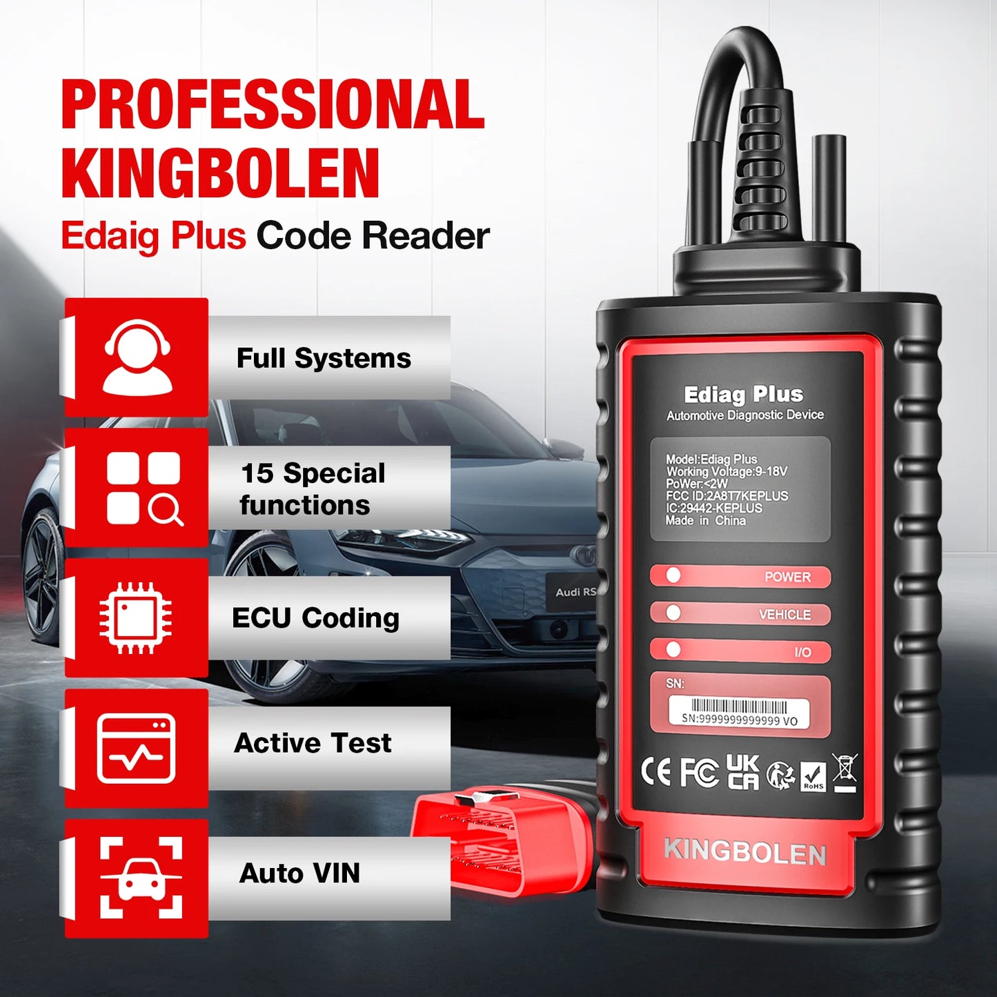 Ediag Plus 2025 Hot Full System Auto Diagnostic Scanner with CAN-FD Protocol 15 Reset Services ECU Coding OBD2 Scanner