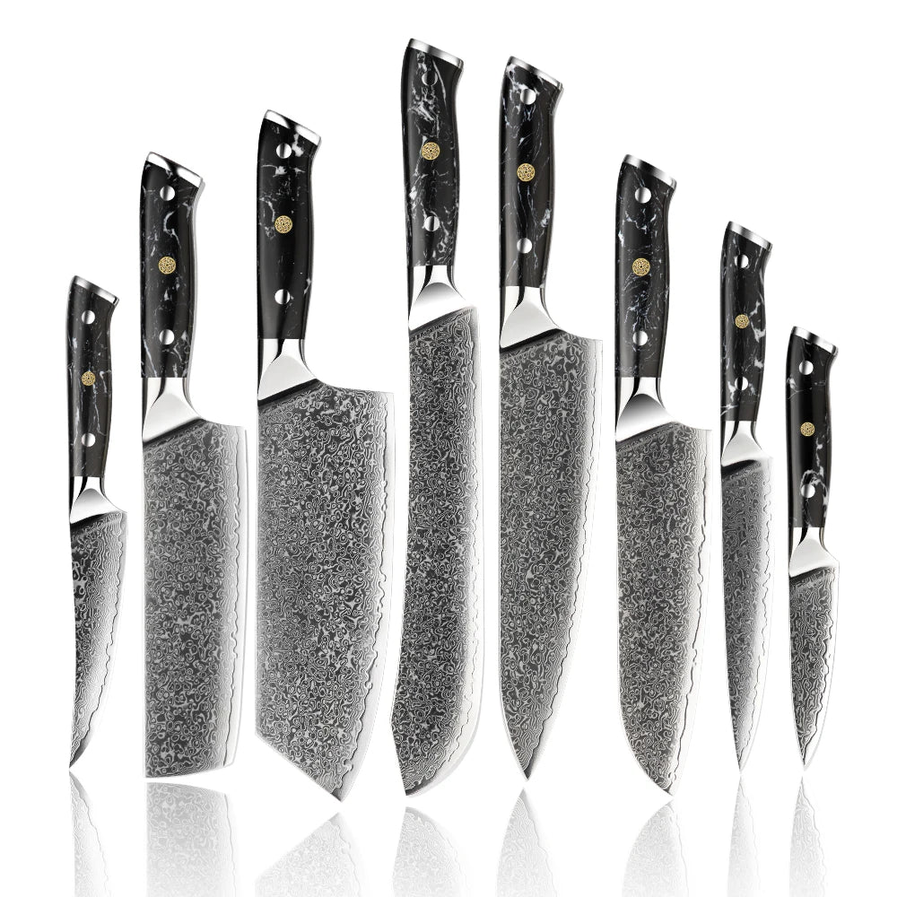 BlackTurquoise Stone Handle Professional Knife Set Damascus Steel Kitchen Knife Set Japanese Damascus Knife Set