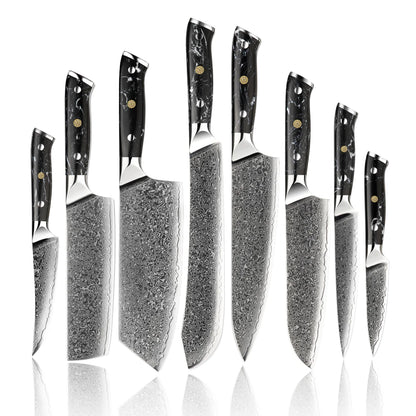 BlackTurquoise Stone Handle Professional Knife Set Damascus Steel Kitchen Knife Set Japanese Damascus Knife Set