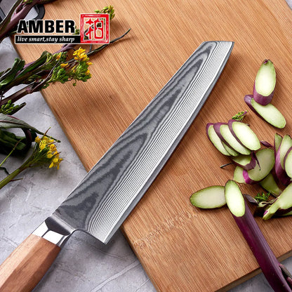 Amber Olive Wood Handle 67layers Damascus Kitchen Knife Damascus Chef Knife Vg10 Damascus Knife
