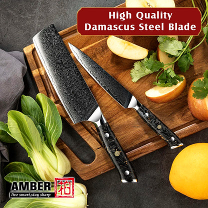 Amber Professional 7 Inch Nakiri Usuba Knife Japanese Damascus Vegetable Cutter Chef Knife