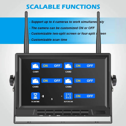 IPoster Digital Wireless Backup Camera Kit IP69 Waterproof Rear View Camera and 7in Split/Quad Screen with DVR