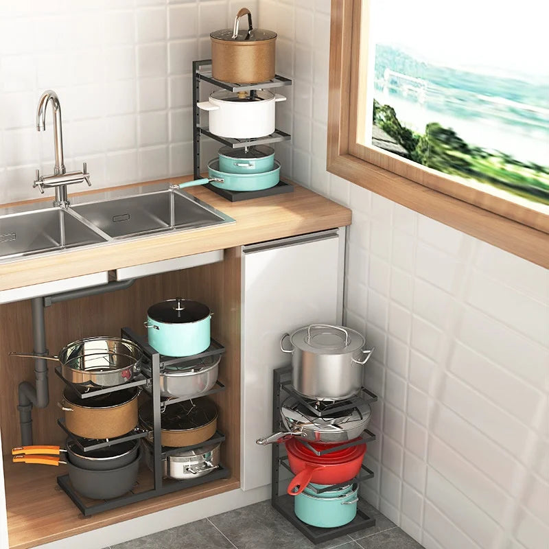 OEM Multi-functional Household Kitchen Rack Undercountertop Sink Cabinet Organizer with Multi-layer Pot Holder Storage