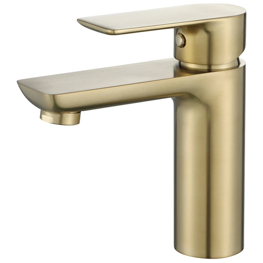 Luxury Brushed Gold Finish Deck Mounted Single Hole Hot Cold Water Supply One Handle Brass Wash Basin Faucets