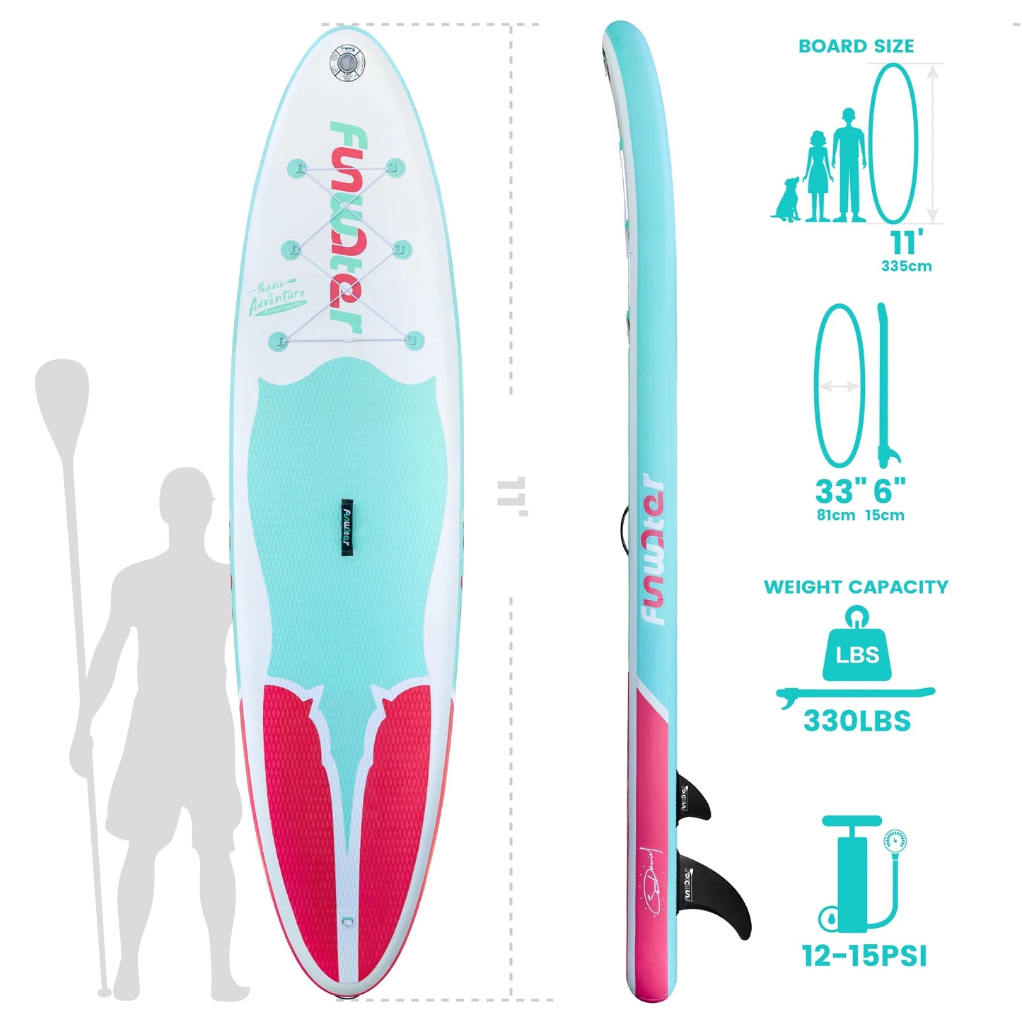 FUNWATER Dropshipping OEM 11' Inflatable Stand up Paddleboard Big Paddle Surf Board Surfboard Pedal Uk Warehouse