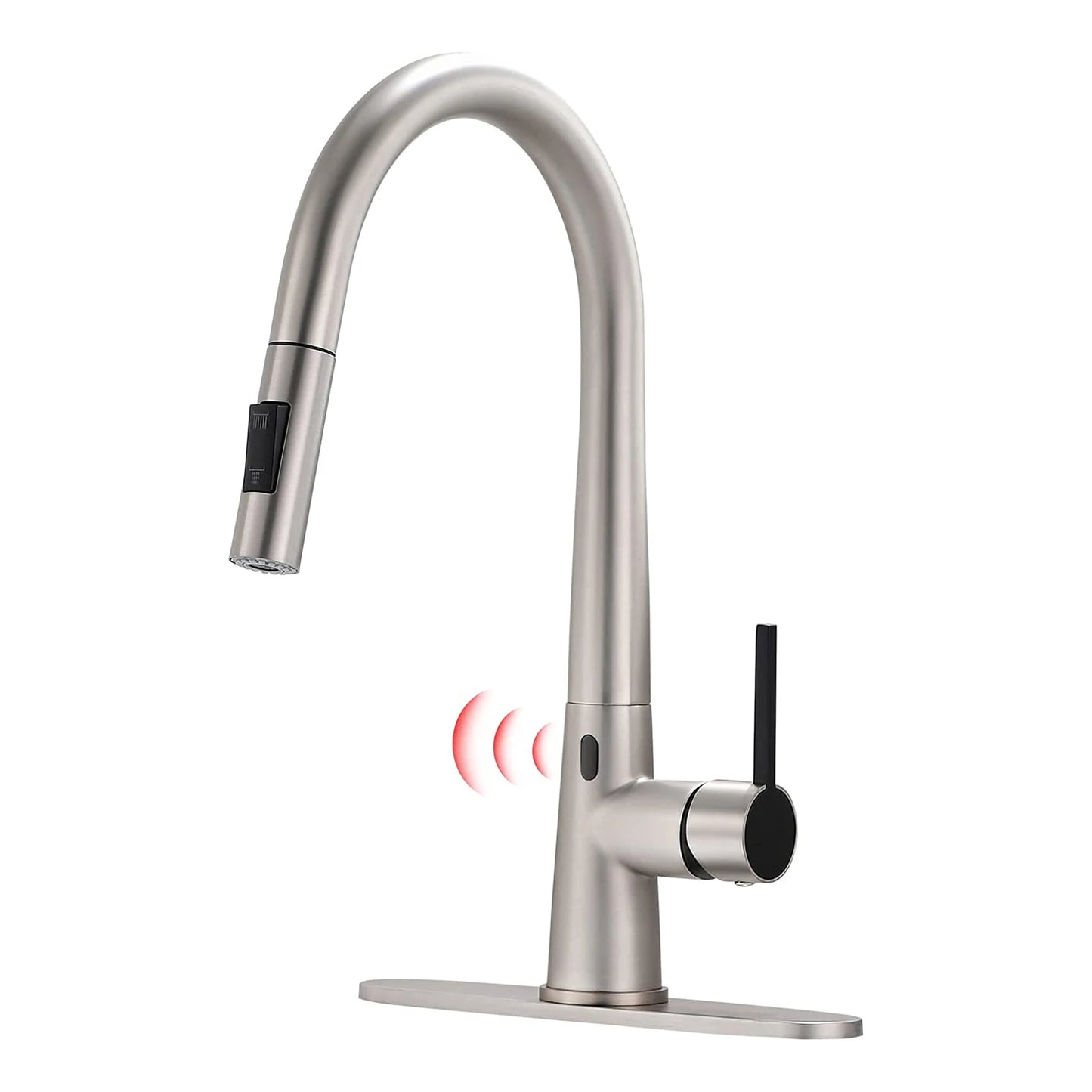 FLG Modern Black Kitchen Faucet Automatic Sensor Pull Water Tap with Ceramic Brass Two-Way Spray Single Handle