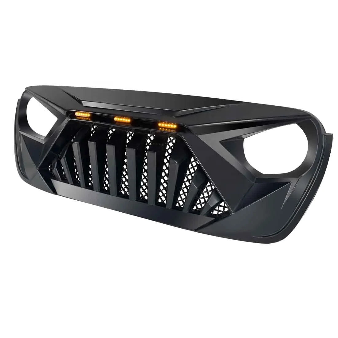 US STOCK Goliath Grille W/ Amber Led Running Lights for 18-23 Jeep Wrangler Jl & Gladiator Jt - Matte Black