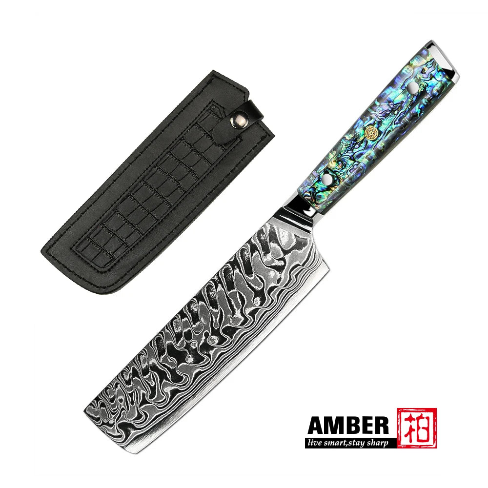 Meat Cleaver 7 Inch Custom Handmade Cleaver Abalone Shell Damascus Steel Knives