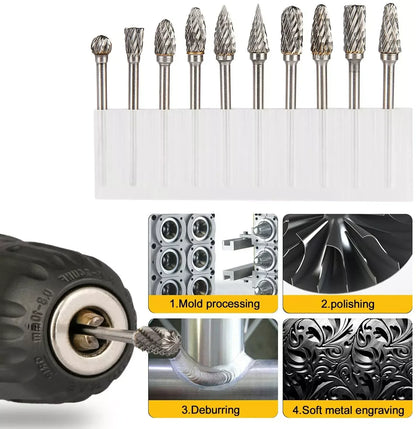 24h-USA Warehouse Shipping Tungsten Carbide Rotary Burr Bit Set 1/8" Cutting Carving Burrs for Dremel Tool