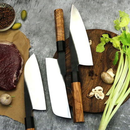 Octagon Wood Handle Korouchi Finish 440C High Carbon Stainless Steel Kitchen Chef Knife Set