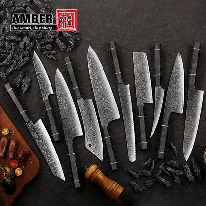 Amber Manufacturer Carbon Fiber Handle 67 Layers Vg10 Japanese Damascus Butcher Chef Kitchen Knife for Japanese