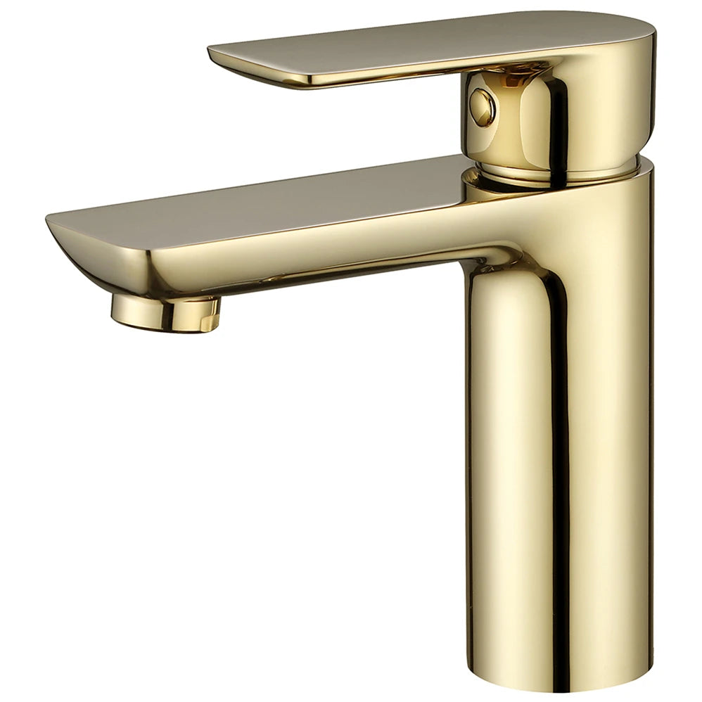Luxury Brushed Gold Finish Deck Mounted Single Hole Hot Cold Water Supply One Handle Brass Wash Basin Faucets