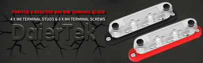 Daiertek Tinned Copper Bus Bar Power Distribution Busbar Screw Terminal Block With 4X 5/16Post(M8) 6X 8 Screw