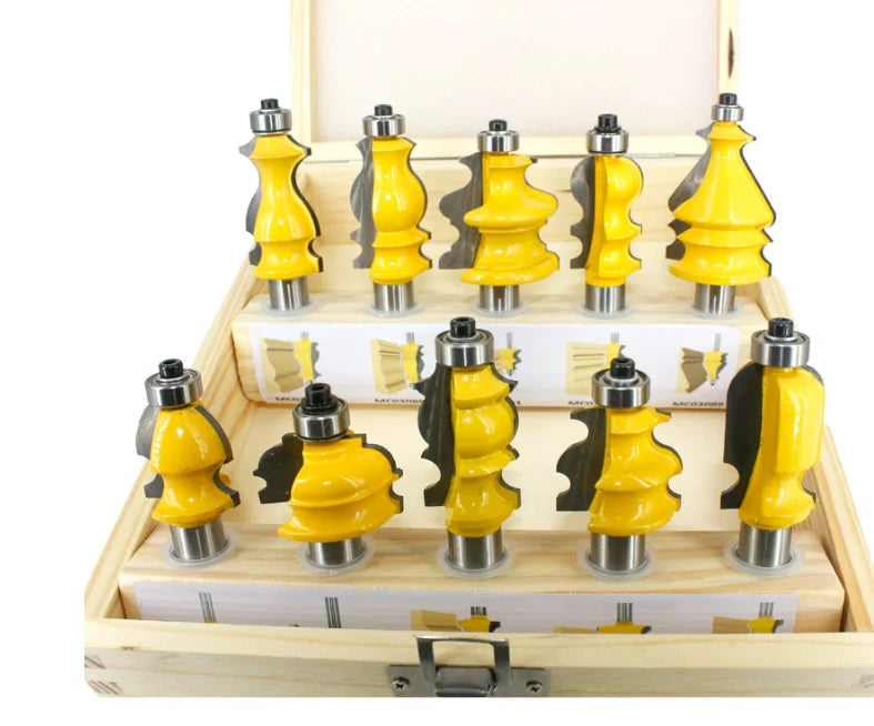 Kits012 10pcs Architectural Molding Router Bit Set - 8mm 12mm 12inch Line Knife Woodworking Cutter Tenon Cutter for Woodworking