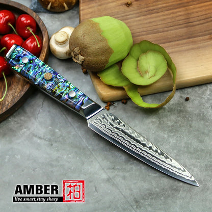 Amber 5 Inch Damascus 45 Layers Utility Knife with Abalone Handle