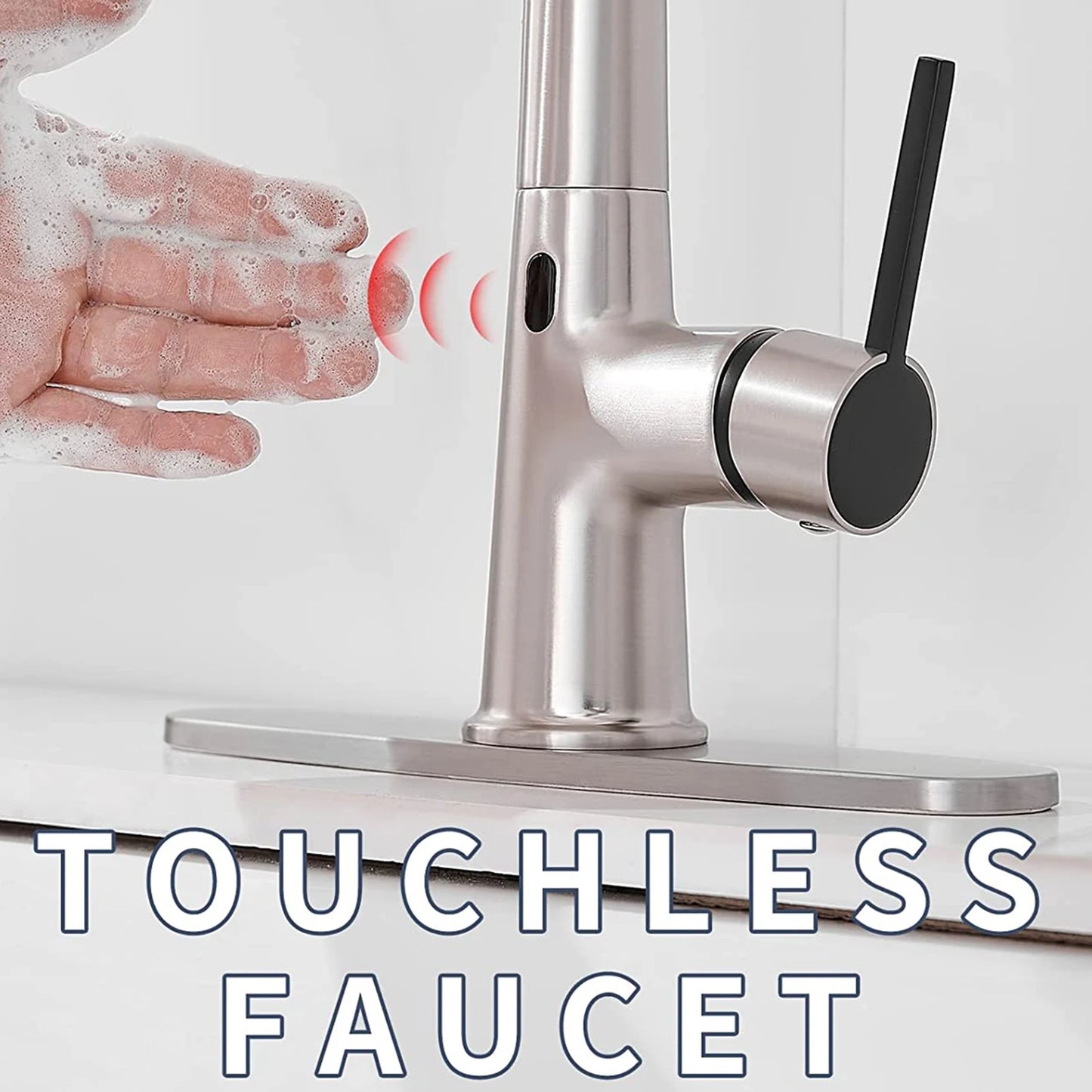 FLG Modern Black Kitchen Faucet Automatic Sensor Pull Water Tap with Ceramic Brass Two-Way Spray Single Handle