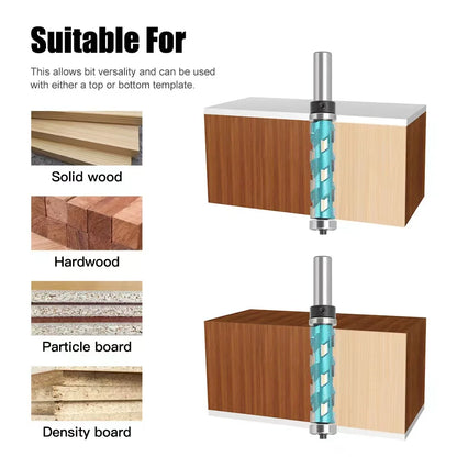 L-N279 12mm 1/2" Shank Flush Trim Solid Carbide Spiral Top Bearing Cnc Router Bit Compression-cut End Mill Bit Face Wood Milling