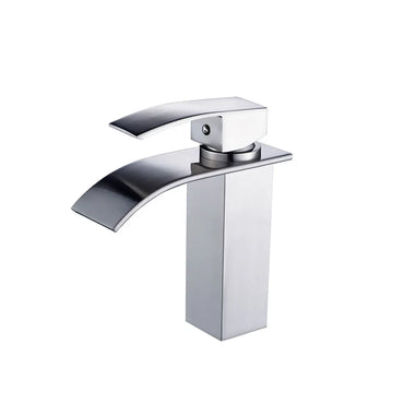 Modern Bathroom Single Handle Basin Mixer Brushed Aluminum Sink Waterfall Single Hole New Contemporary Ceramic Bath Room