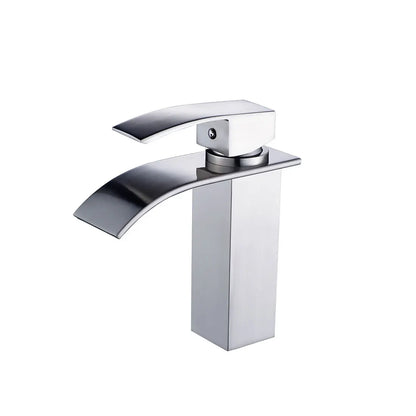 Modern Bathroom Single Handle Basin Mixer Brushed Aluminum Sink Waterfall Single Hole New Contemporary Ceramic Bath Room