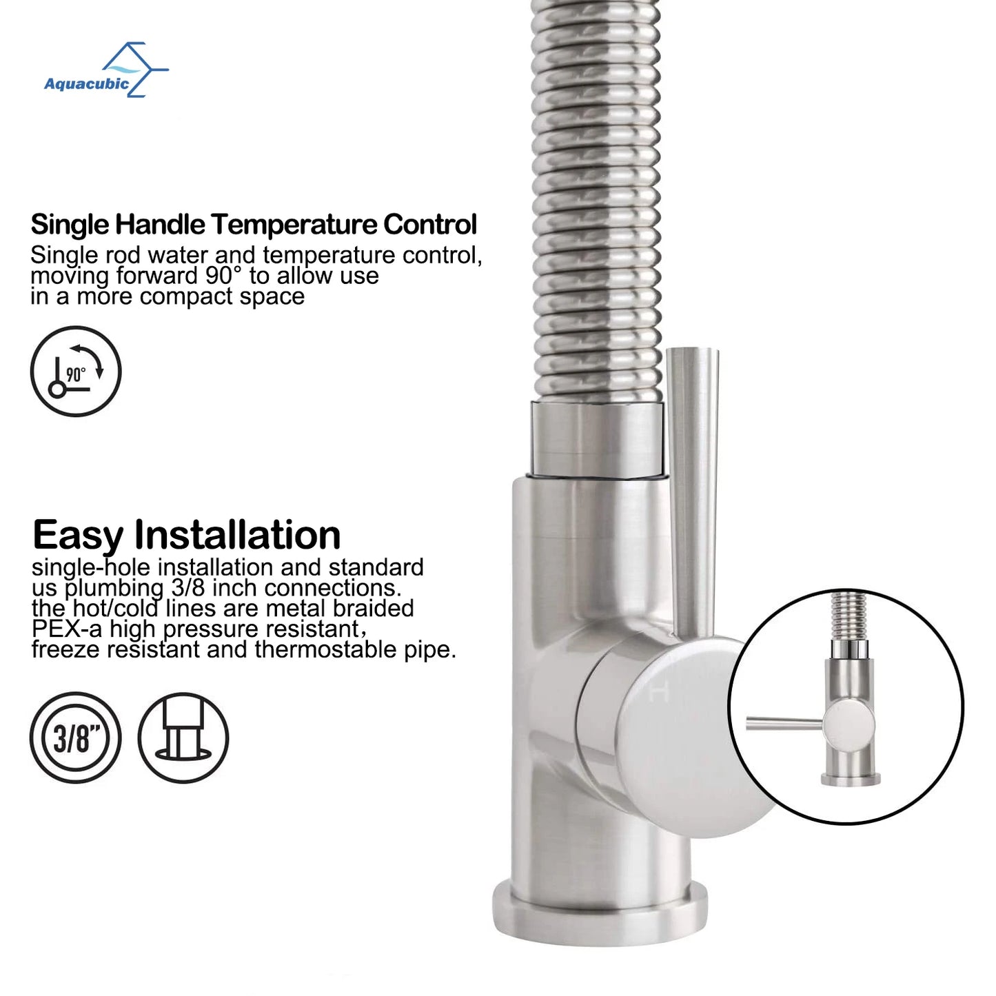 Deck Mounted 360 Degree Mixers Kitchen Rotate Brushed Nickle Brass Pull Down Kitchen Faucet