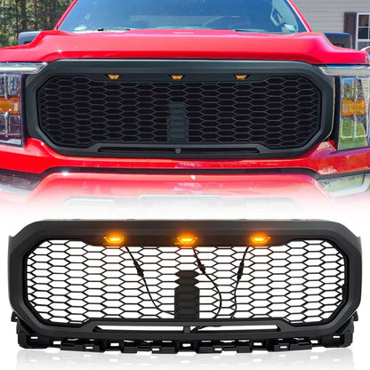 Grid Style Mesh Front Grille With Amber Lights for 2021-2022 Ford F150