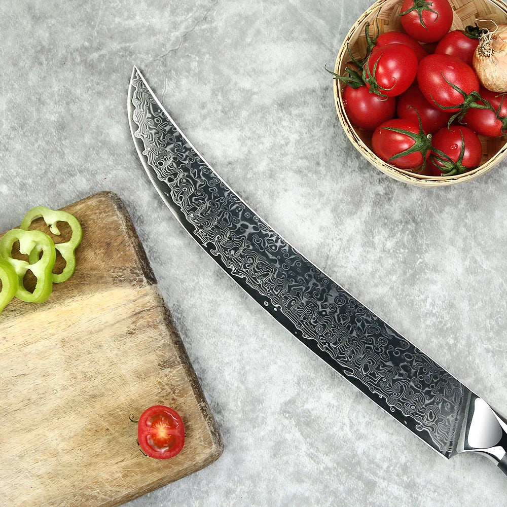 Yangjiang Amber 2021 Unique 67 Layers Vg10 Damascus Steel 10 Inch Carving Kitchen Knife with G10 Handle