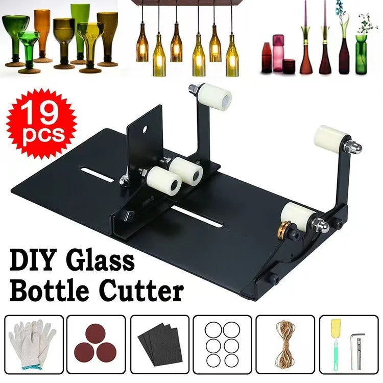 19pcs Bottle Cutter Glass Cutter Machine Kit Round Square and Oval Bottle Cutting Cut Bottle From Neck to Bottom