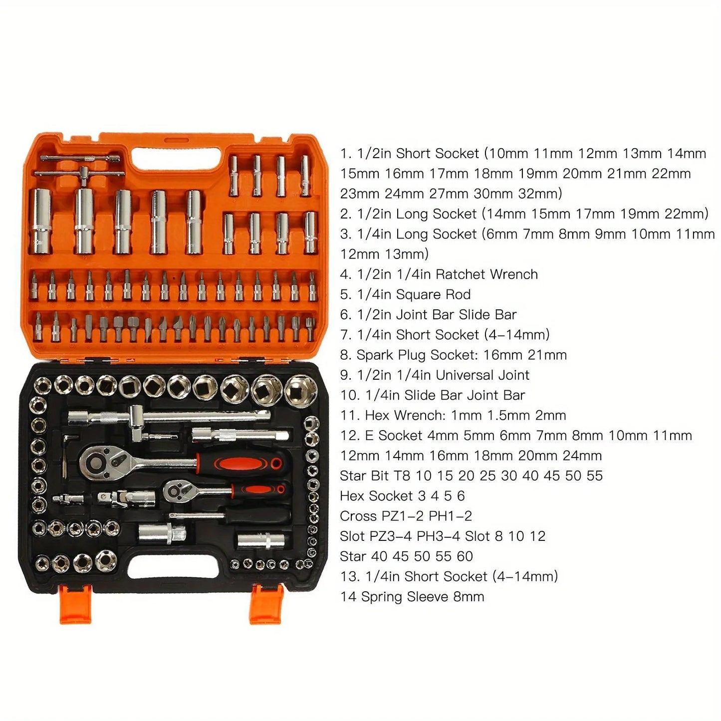 108-Pieces Auto Repair Mechanic Tool Set Impact Sockets Ratchet Wrenches Screwdriver Bits Hand Tools Home Use OEM Customizable