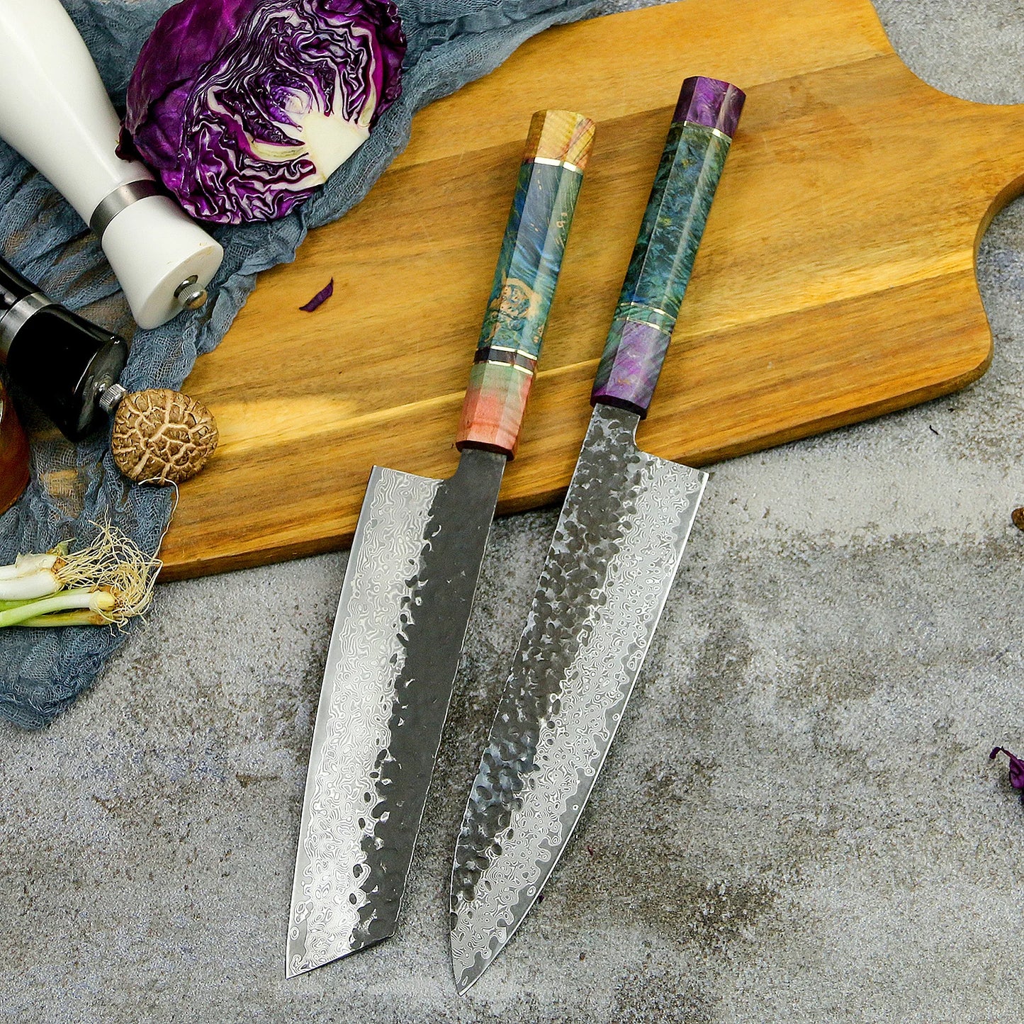 3 Pcs 67 Layers Damascus Japanese VG 10 Steel Stainless Kitchen Knife Set with Stabilized Wood Handle