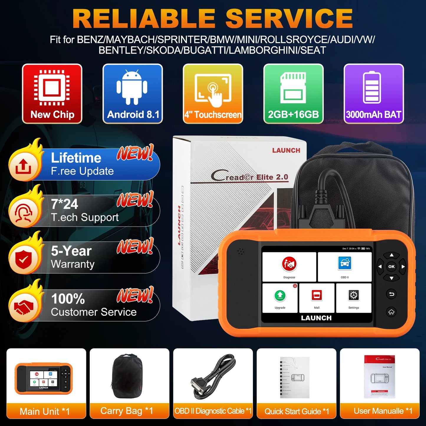 2025 Launch Original CRE 2.0 for BBA All System Auto Diagnostic Tool OBDII OBD2 Scanner Bi-directional Control Vehicle Code Read
