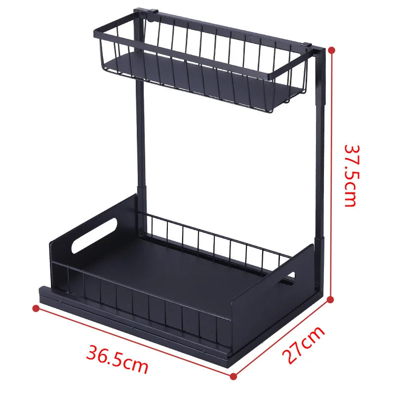 2024 Kitchen Bathroom Cabinet Under the Sink Organizer Sliding Cabinet Basket Organizer Drawer 2 Tier Slide Out Sink Shelf