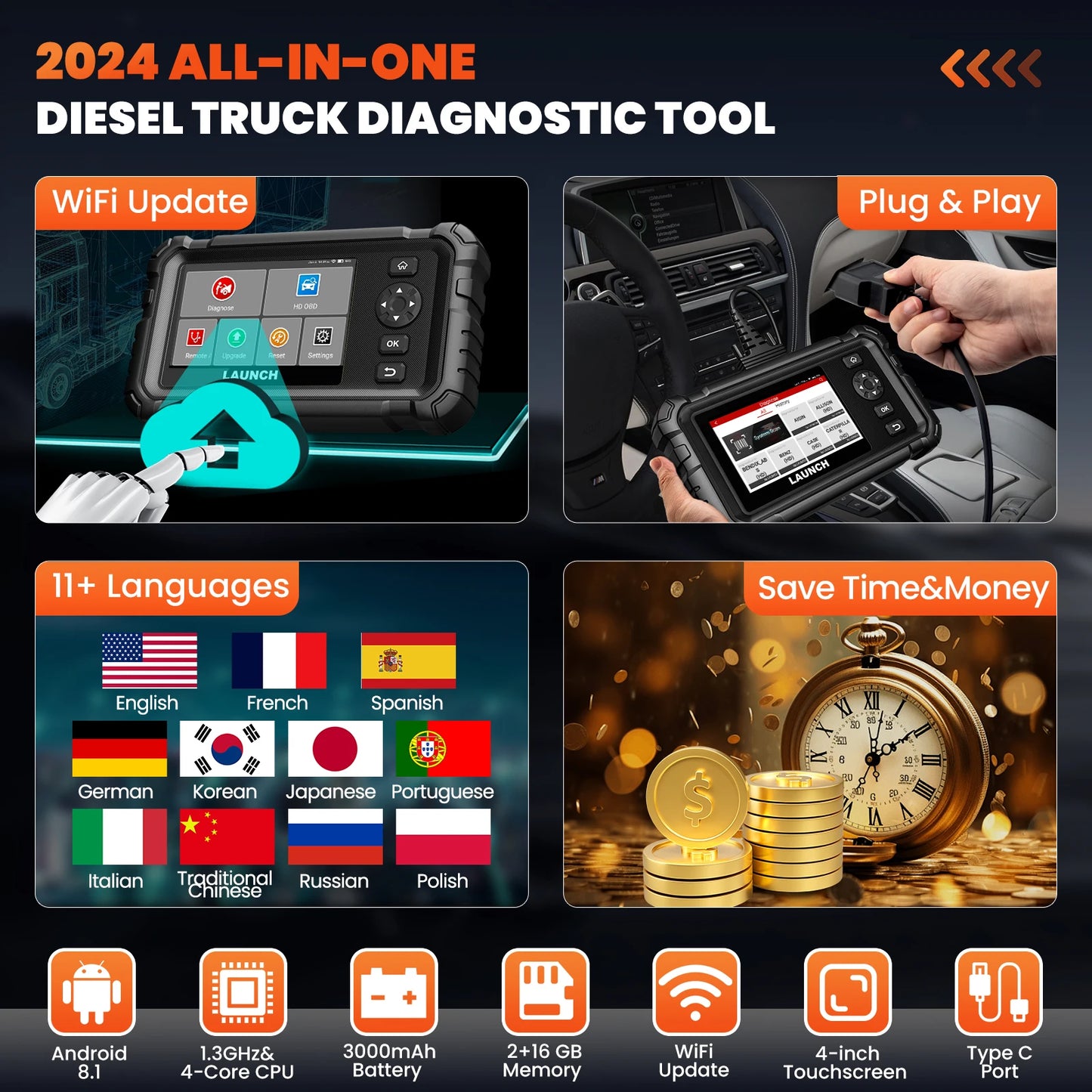 CRP129 HD Full System Truck Diagnostic Tool Heavy Duty Commercial Vehicle Scan Tool Machine