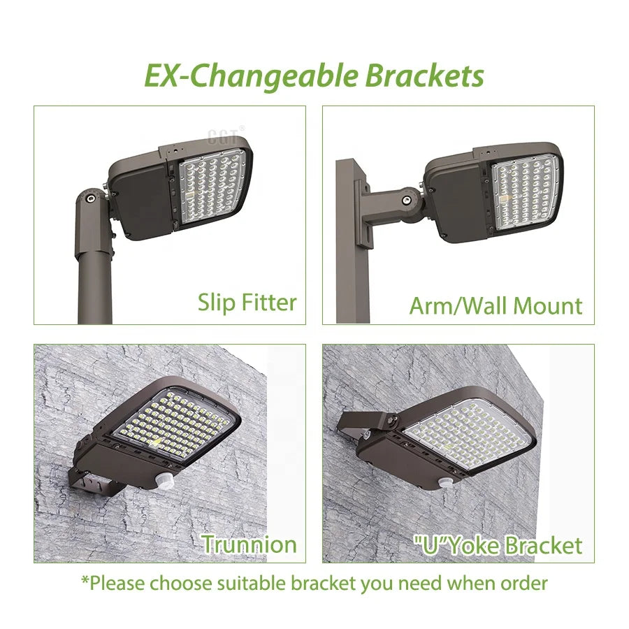 100-277V Power Selectable Aluminium Die Casting 100W 150W 240W IP66 Outdoor Exterior Road LED Pole Light With Photocell