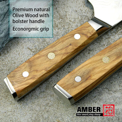 New Design Damascus Kitchen Knife Set with Olive Wood Handle