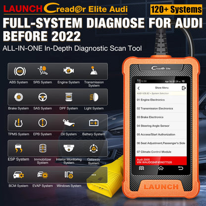 2025Creader Elite Full System CAR Obd Code Reader Scanner ELM327 OBD2 Automotriz Diagnostic Tool for Audi