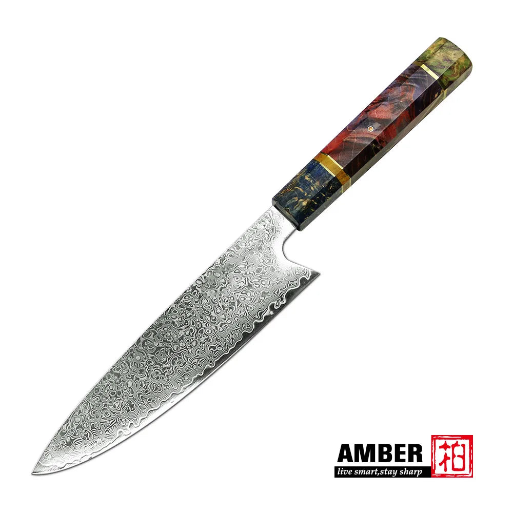 Damascus VG 10 Steel Professional 7 Inch Chef Kitchen Knife With Stabilized Wood Handle, color - 8 inch chef knife