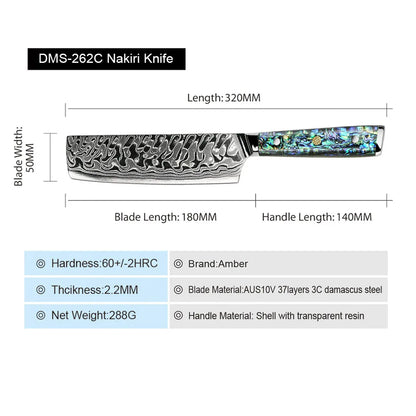 Meat Cleaver 7 Inch Custom Handmade Cleaver Abalone Shell Damascus Steel Knives