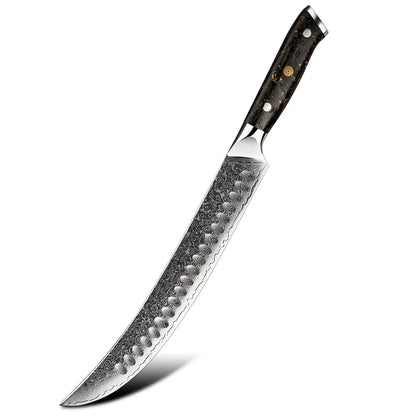 Amber Professional Carbon Fiber Handle 67layers VG10 Damascus Steel Bread Paring Boning Butcher Cleaver Knife Set with Sharpener