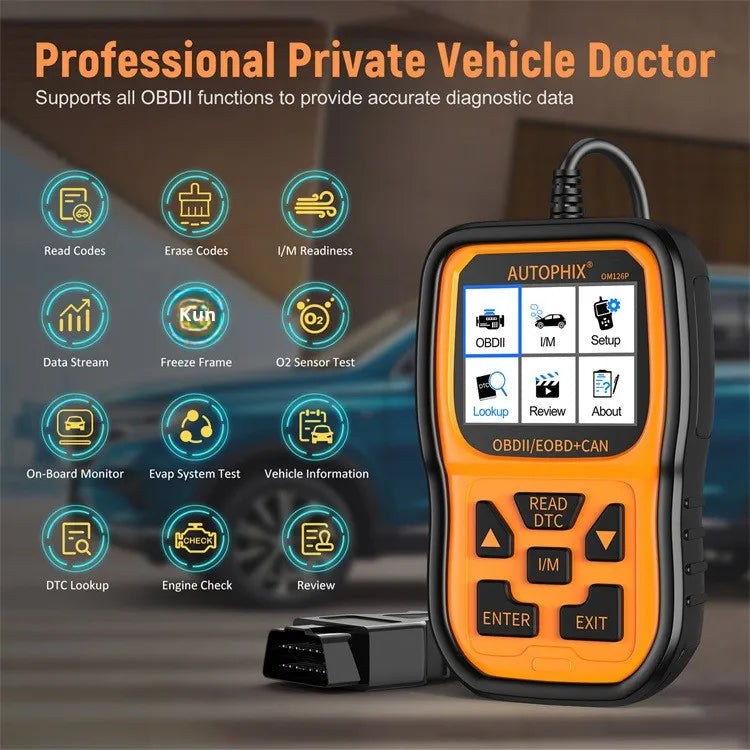 Autophix Om126P 2025 New Release English Language OBD2 Code Reader Latest Software Version for Car Engine Diagnostics for