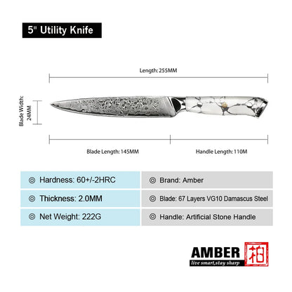 6 Inch Super Sharp All Purpose 67 Layers Damascus VG 10 Steel Kitchen Utility Knife with Turquoise Stone Handle