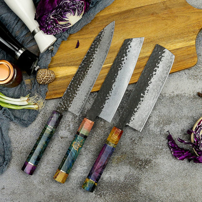 3 Pcs 67 Layers Damascus Japanese VG 10 Steel Stainless Kitchen Knife Set with Stabilized Wood Handle