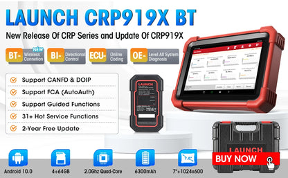 Global Version Original LAUNCH CRP919X BT Diagnostic Scanner with Bluetooth Supports CAN FD DoIP and ECU Coding Hot Sales