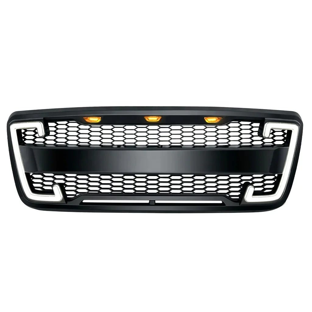 US Stock Raptor Style Mesh Grille W/DRL & Turn Signal Lights for 2004-2008 Ford F150 - Matte Black