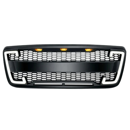 US Stock Raptor Style Mesh Grille W/DRL & Turn Signal Lights for 2004-2008 Ford F150 - Matte Black